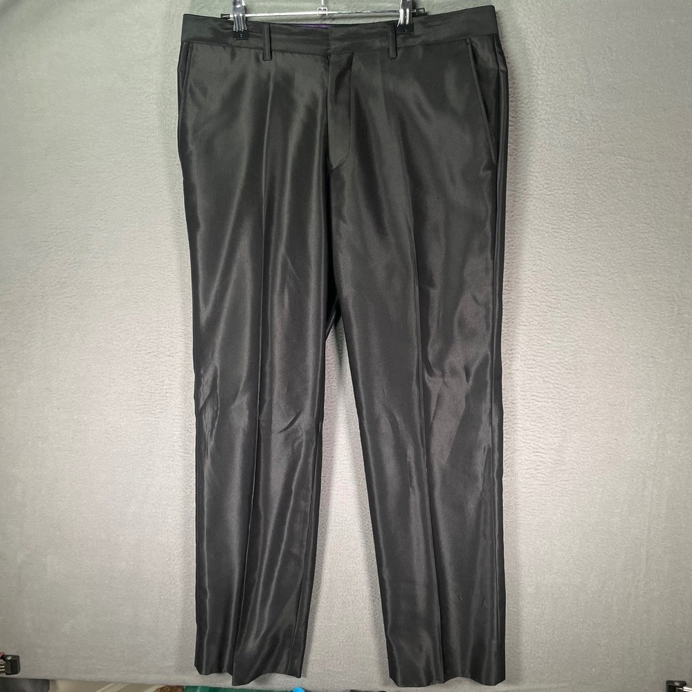 Vinci Dress Pants Mens 34R Black Sharkskin Pleated Formal Slacks Classic